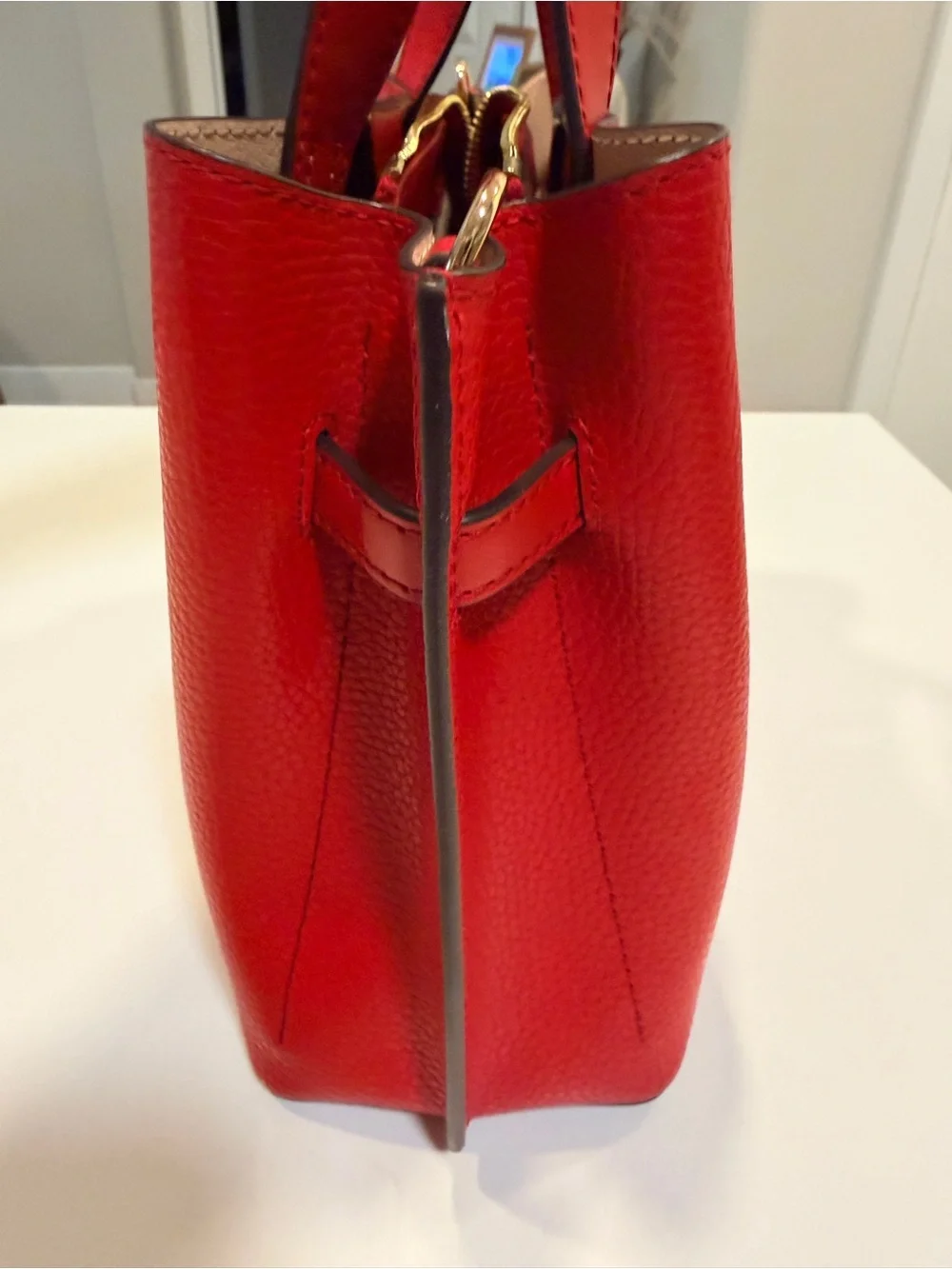 Michael Kors Red Pebbled Leather Belted Satchel Small Crossbody Bag w/strap